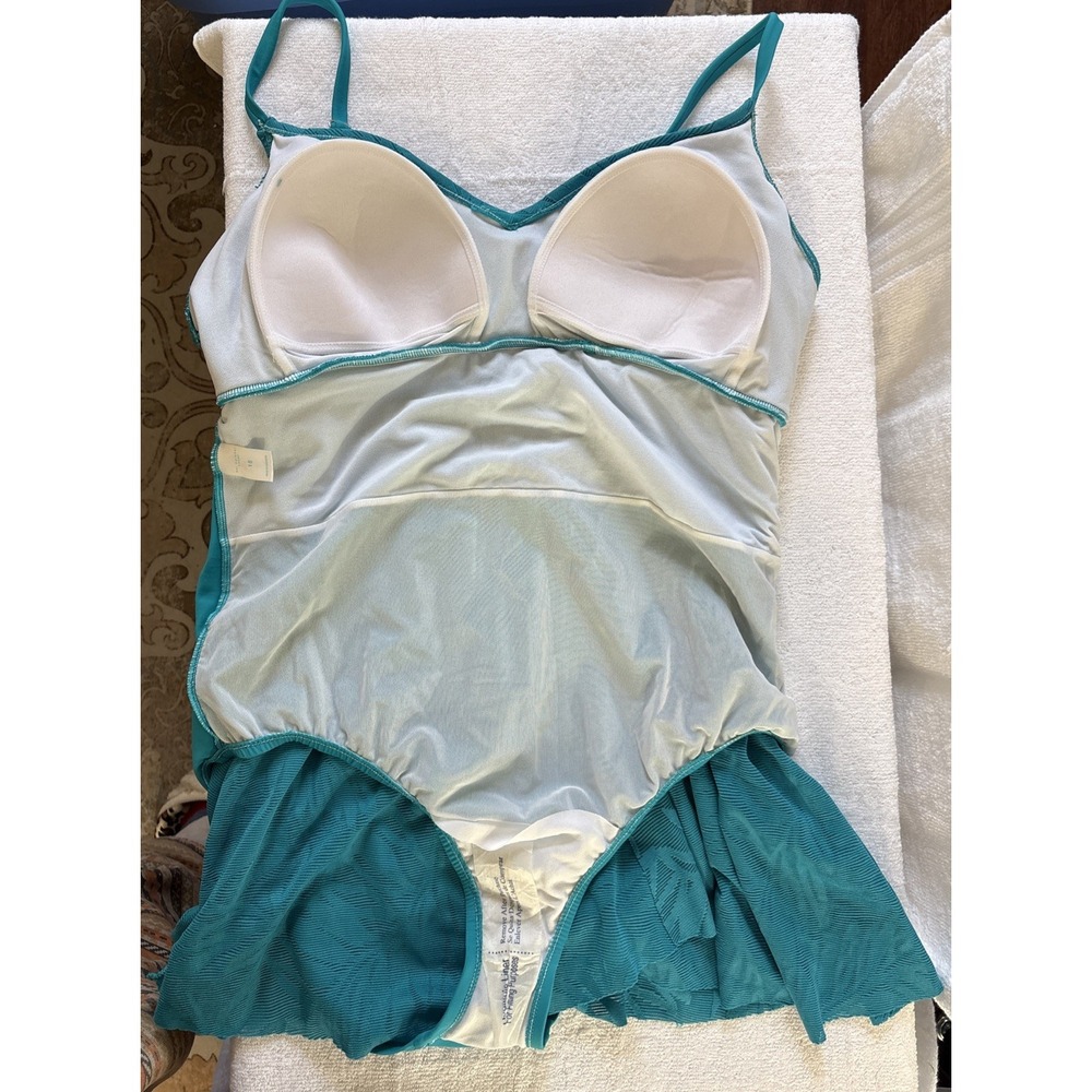 Bal Harbour 1 pc Swimsuit Sz 18 Tropical Torquiose Lace Floral Layer Babydoll - Picture 6 of 8